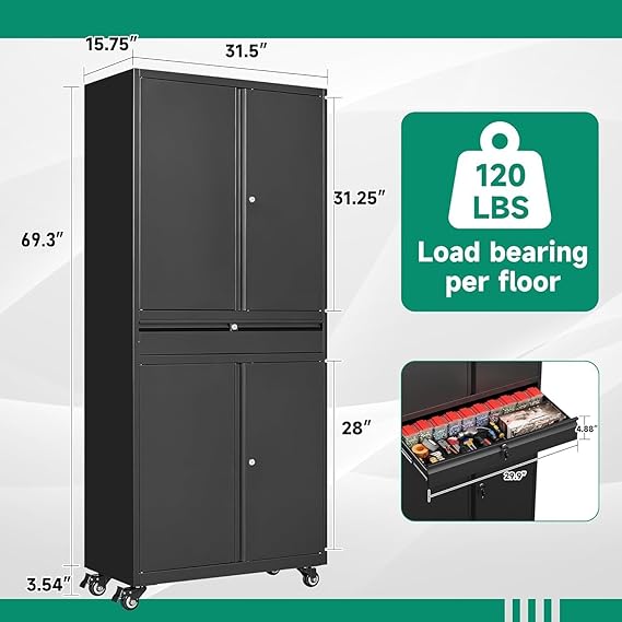 Letaya Metal Garage Storage Cabinet with Wheels