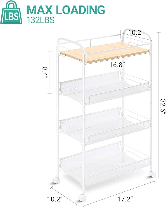 KINGRACK 4-Tier Rolling Cart