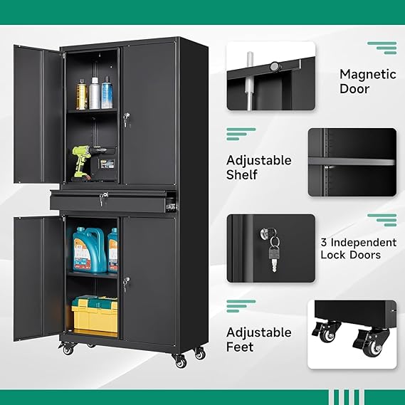 Letaya Metal Garage Storage Cabinet with Wheels